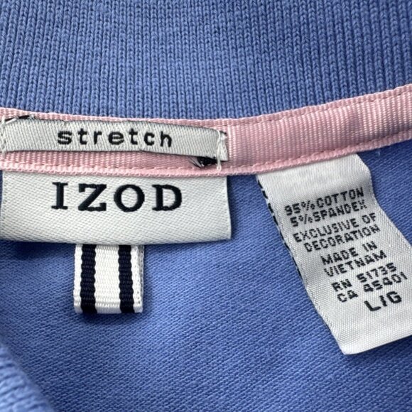 Vintage 90s Izod Polo Shirt Womens Large Blue Stretch 5-Button Preppy NEW - Picture 2 of 10